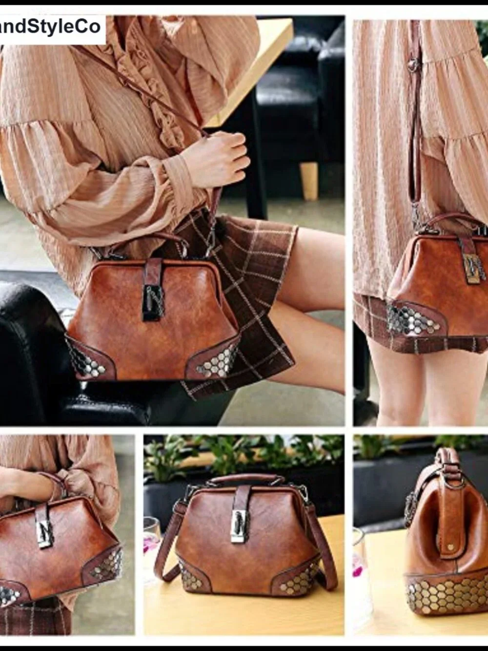 Gothic Studded Doctor Bag Vegan Leather Crossbody Satchel Purse